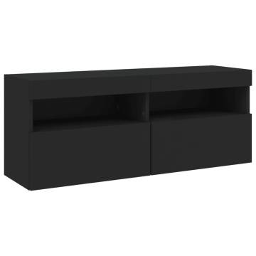 7 Piece TV Wall Cabinet Set with LED Lights - Stylish Black