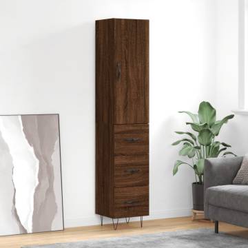 Stylish Highboard Brown Oak - Engineered Wood 34.5x34x180 cm