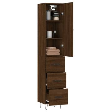 Stylish Highboard Brown Oak - Engineered Wood 34.5x34x180 cm