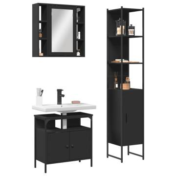 Stylish 3 Piece Bathroom Cabinet Set - Black Engineered Wood