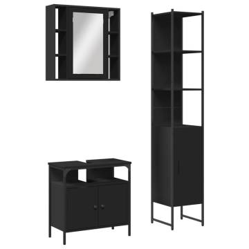 Stylish 3 Piece Bathroom Cabinet Set - Black Engineered Wood