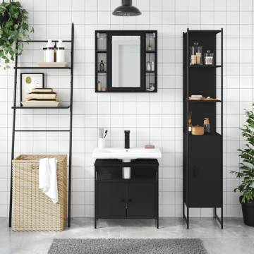 Stylish 3 Piece Bathroom Cabinet Set - Black Engineered Wood