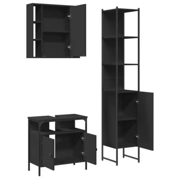 Stylish 3 Piece Bathroom Cabinet Set - Black Engineered Wood