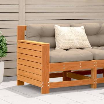 Garden Armrest Sofa with Cushion - Wax Brown Solid Pine