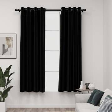 Linen-Look Blackout Curtains - 2pcs Black 140x175cm | Hipo Market