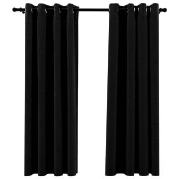 Linen-Look Blackout Curtains - 2pcs Black 140x175cm | Hipo Market