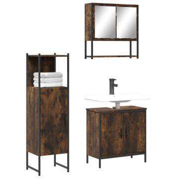 3 Piece Bathroom Furniture Set - Smoked Oak Engineered Wood