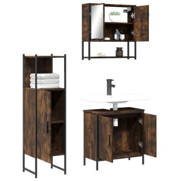 3 Piece Bathroom Furniture Set - Smoked Oak Engineered Wood