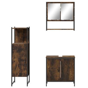 3 Piece Bathroom Furniture Set - Smoked Oak Engineered Wood