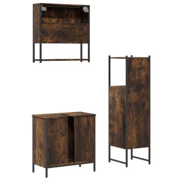 3 Piece Bathroom Furniture Set - Smoked Oak Engineered Wood