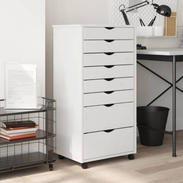 Rolling Cabinet MOSS White Solid Wood Pine - Organize Effortlessly