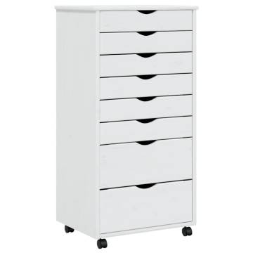 Rolling Cabinet MOSS White Solid Wood Pine - Organize Effortlessly