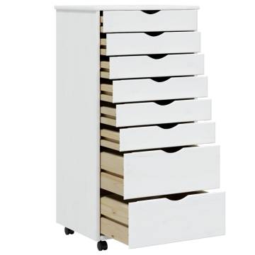 Rolling Cabinet MOSS White Solid Wood Pine - Organize Effortlessly