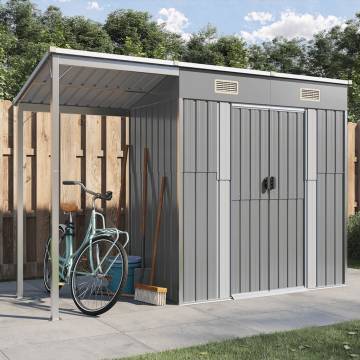 Light Grey Garden Shed with Extended Roof - 277x110.5 cm