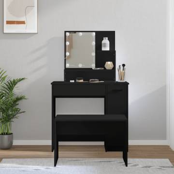 Stylish LED Dressing Table Set | Black Engineered Wood