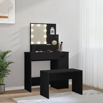 Stylish LED Dressing Table Set | Black Engineered Wood