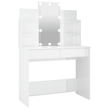 Stylish LED Dressing Table in High Gloss White - 96x40x142 cm