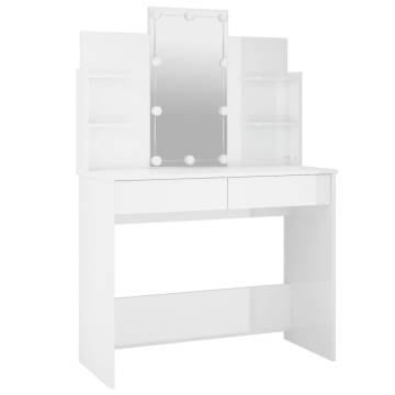 Stylish LED Dressing Table in High Gloss White - 96x40x142 cm