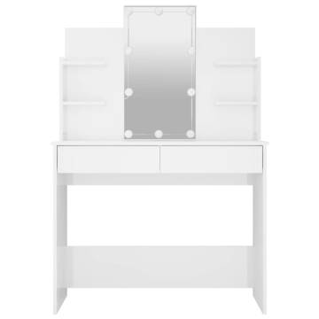 Stylish LED Dressing Table in High Gloss White - 96x40x142 cm