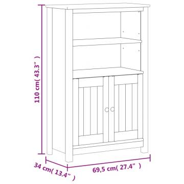 BERG White Bathroom Cabinet - Solid Pine Wood, 69.5x34x110 cm