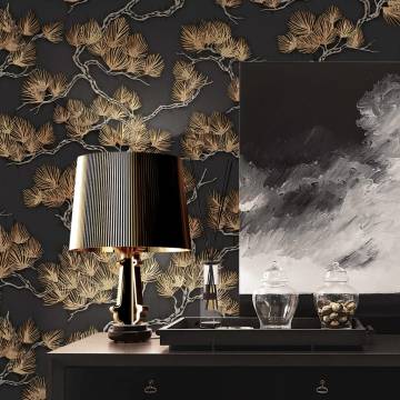 DUTCH WALLCOVERINGS Pine Tree Wallpaper - Black & Gold