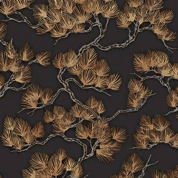 DUTCH WALLCOVERINGS Pine Tree Wallpaper - Black & Gold