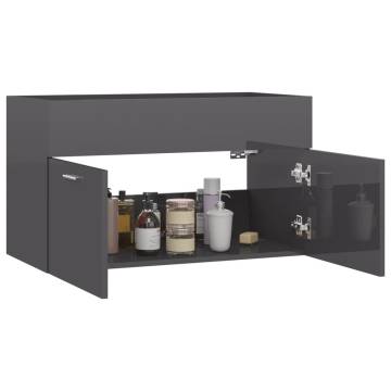 High Gloss Grey Sink Cabinet - Stylish Bathroom Storage | HipoMarket