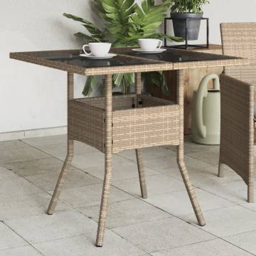 Stylish Beige Garden Table with Glass Top | 80x80 cm