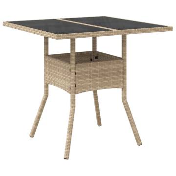 Stylish Beige Garden Table with Glass Top | 80x80 cm