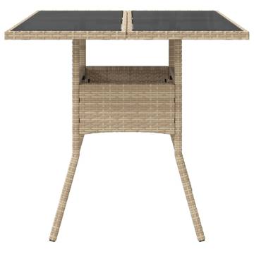 Stylish Beige Garden Table with Glass Top | 80x80 cm