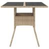 Stylish Beige Garden Table with Glass Top | 80x80 cm