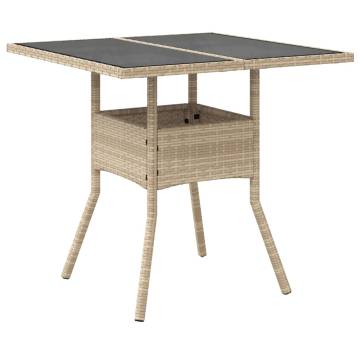 Stylish Beige Garden Table with Glass Top | 80x80 cm