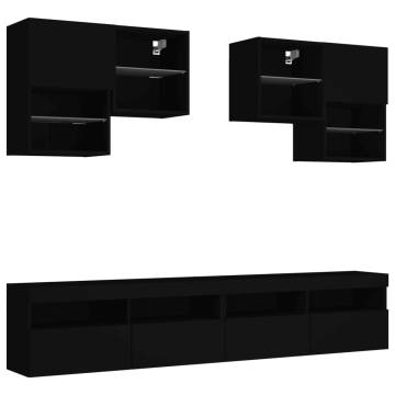 6 Piece TV Wall Cabinet Set with LED Lights - Black | HipoMarket