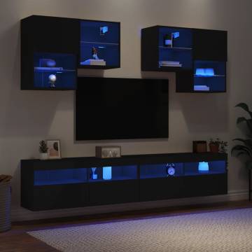 6 Piece TV Wall Cabinet Set with LED Lights - Black | HipoMarket