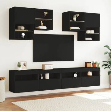 6 Piece TV Wall Cabinet Set with LED Lights - Black | HipoMarket