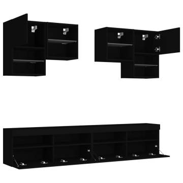 6 Piece TV Wall Cabinet Set with LED Lights - Black | HipoMarket