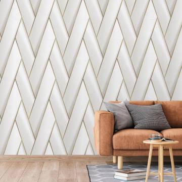 Geometric White and Gold Wallpaper - DUTCH WALLCOVERINGS