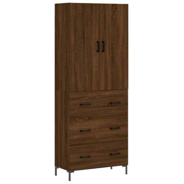 Stylish Highboard Brown Oak - 69.5x34x180 cm Engineered Wood