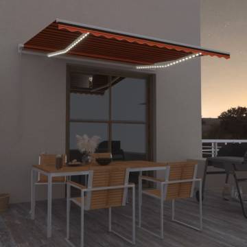 Manual Retractable Awning with LED - 400x350 cm Orange & Brown