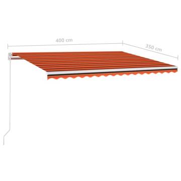 Manual Retractable Awning with LED - 400x350 cm Orange & Brown