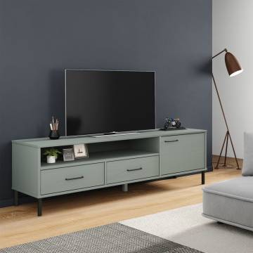 OSLO Grey Solid Wood TV Cabinet with Metal Legs | Hipomarket