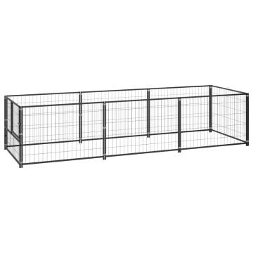 Durable Black Steel Dog Kennel - 3 m² Outdoor Enclosure