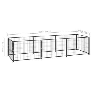 Durable Black Steel Dog Kennel - 3 m² Outdoor Enclosure