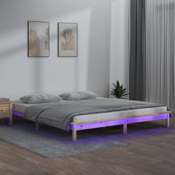 LED Bed Frame 120x200 cm - Solid Wood with RGB Lights