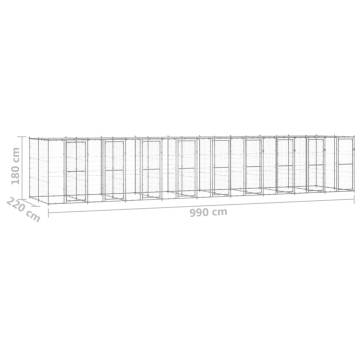 Outdoor Dog Kennel Galvanised Steel with Roof - 21.78 m² | Hipomarket