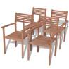 Stackable Garden Chairs - 4pcs Solid Teak Wood | HipoMarket