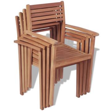 Stackable Garden Chairs - 4pcs Solid Teak Wood | HipoMarket