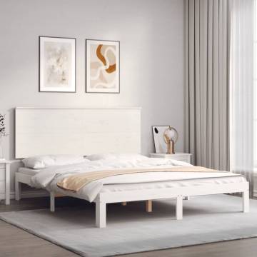 White King Size Bed Frame with Headboard | Solid Wood Design