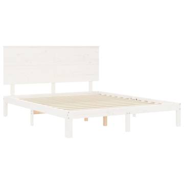 White King Size Bed Frame with Headboard | Solid Wood Design