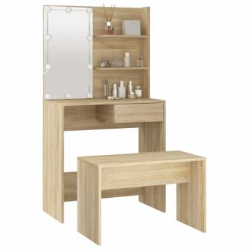 Stylish Dressing Table Set with LED - Sonoma Oak | HipoMarket